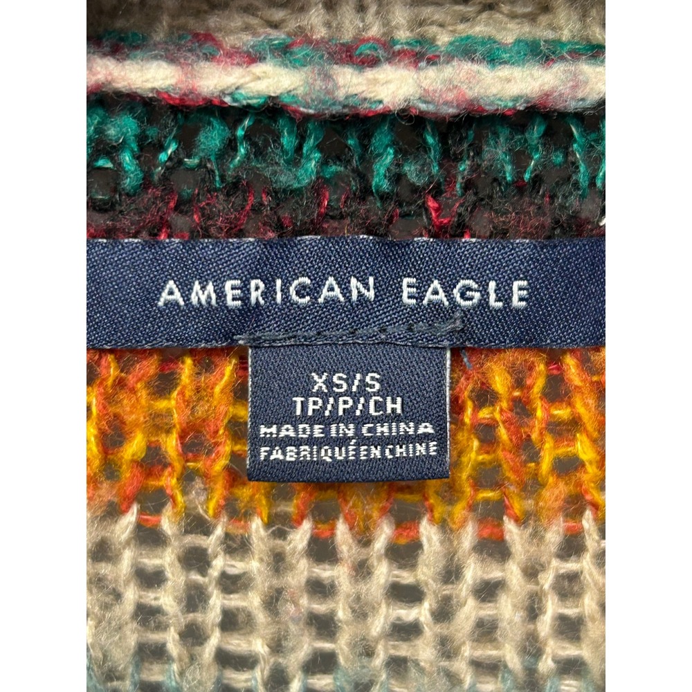 American Eagle Cardigan Women XS/S Multicolor Striped Oversized Knit Button - Picture 4 of 7